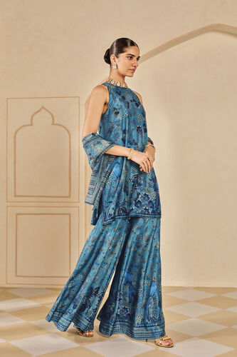 Avis Printed Silk Sharara Set - Blue, Blue, image 3